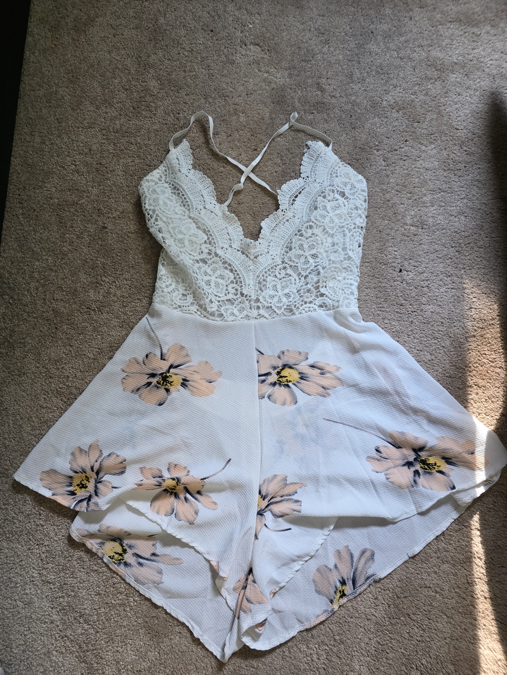 Spagetti Strap, Lace Top, Floral Print Romper